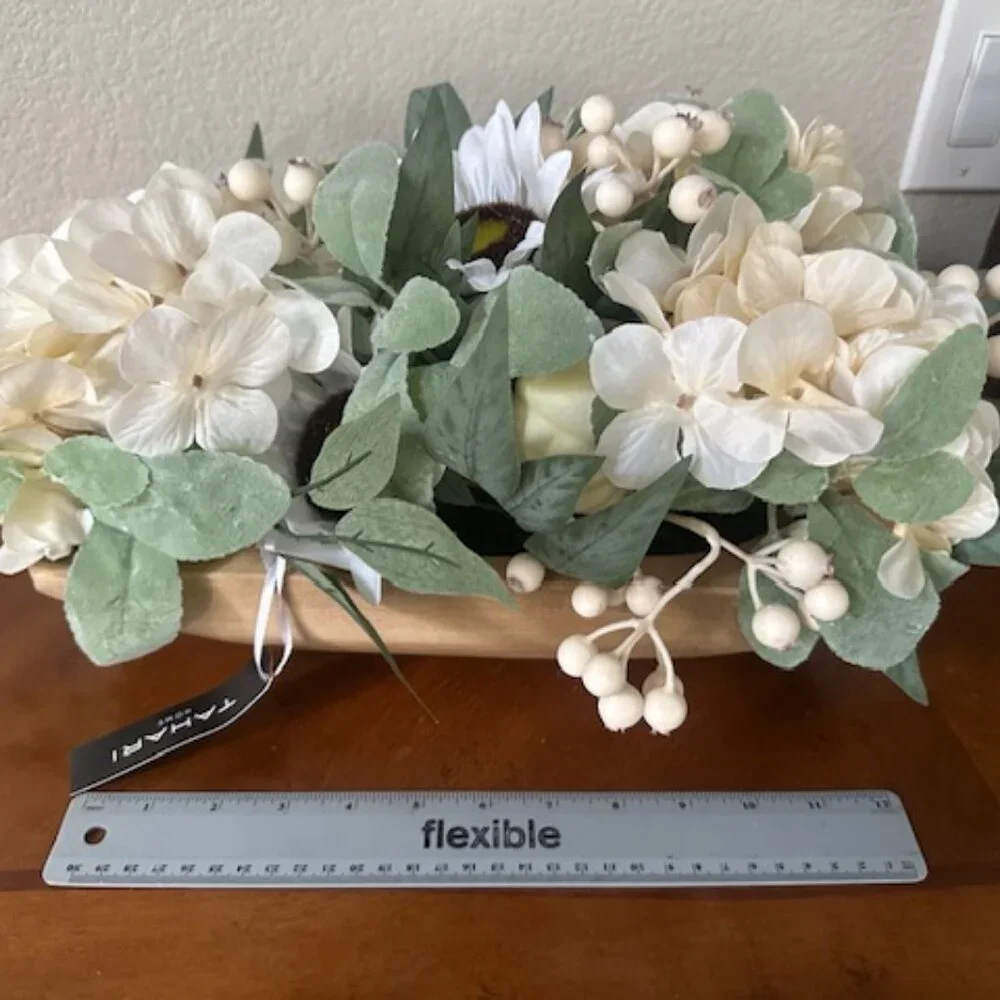 NWT Tahari Home Flower Arrangement in Natural Wood Container-Warm Neutral Colors